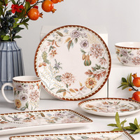 Service de vaisselle en porcelaine de style campagnard français, assiettes vintage à motifs floraux, compatibles micro-ondes, pour hôtels, restaurants et mariages