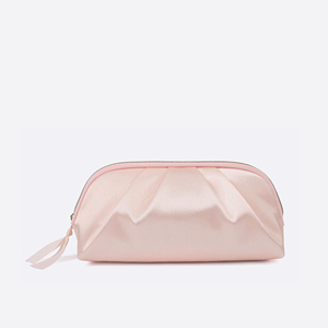 Hot Selling Blush <b>Pink</b> Pleated Satin Dome Cosmetic Pouch with Ribbon Pull for Bridesmaid Gifts and Personal Gift Cosmetic Bag - Product Image 1