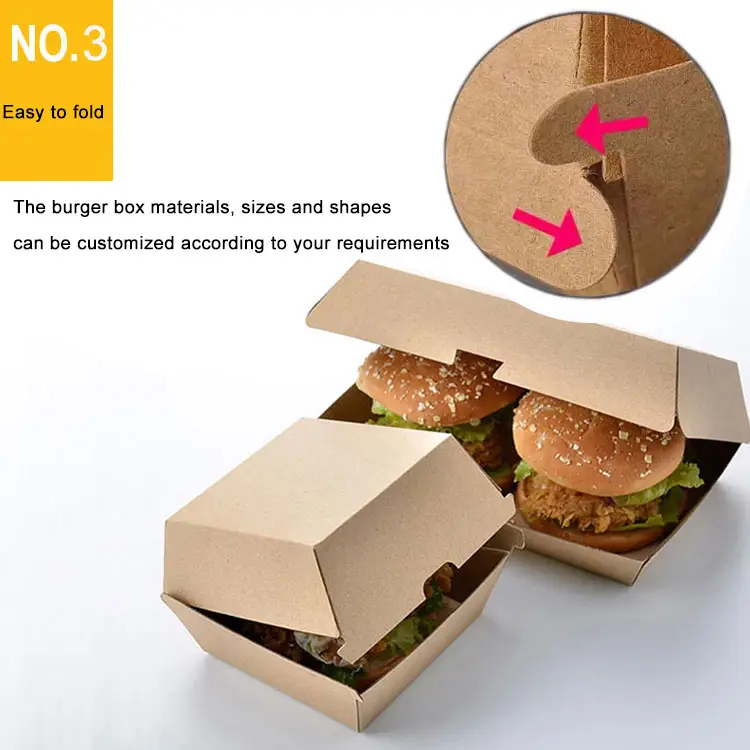 Caja de hamburguesas biodegradable desechable Caja de hamburguesas con logotipo impreso personalizado de grado alimenticio desechable