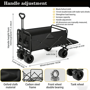 5 Inches Portable Picnic <strong>Trolley</strong> Telescoping Handle Camping Foldable <strong>Small</strong> Cart 89.5*51*55cm Outdoor Activities - Product Image 4
