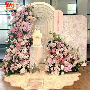SMOOTH Hot Sales Flower <b>Runner</b> Pink Rose <b>Green</b> Plants Pillar Flower Arrangement For Wedding Backdrop Decoration - Product Image 1