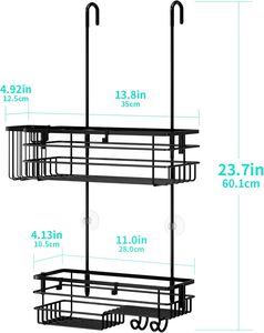 Organisateur de douche suspendu - Étagères de douche sans perçage avec crochets et <span class=keywords><strong>porte</strong></span>-brosse à dents, organisateur de salle de bain en acier inoxydable 304 antirouille - Product Image 6