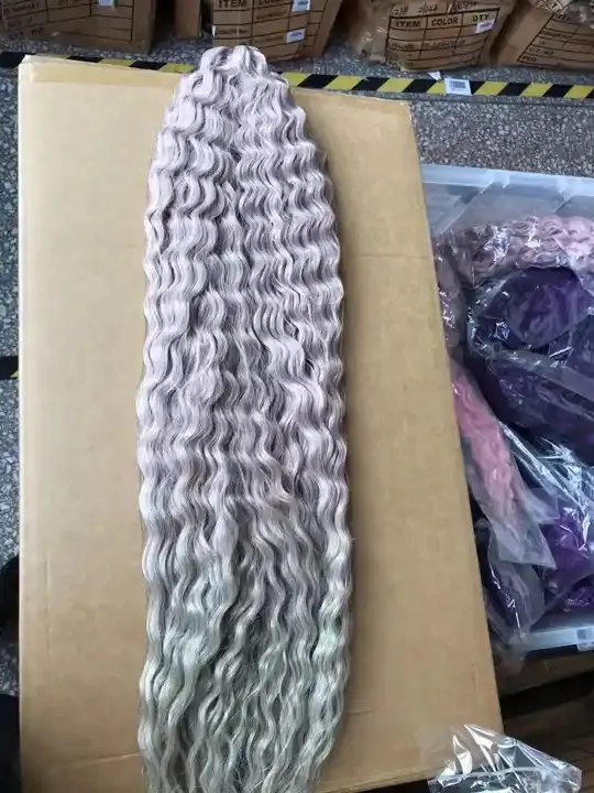 Rebecca cheap bulk pack ombre crochet long water wave weft high synthetic fiber hair weave bundle extension braiding hair