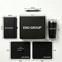 Ensemble cadeau d'entreprise personnalisé avec logo, noir mat, comprenant un carnet, un gobelet, un stylo, une clé USB, un tapis de souris, pour clients VIP d'entreprise