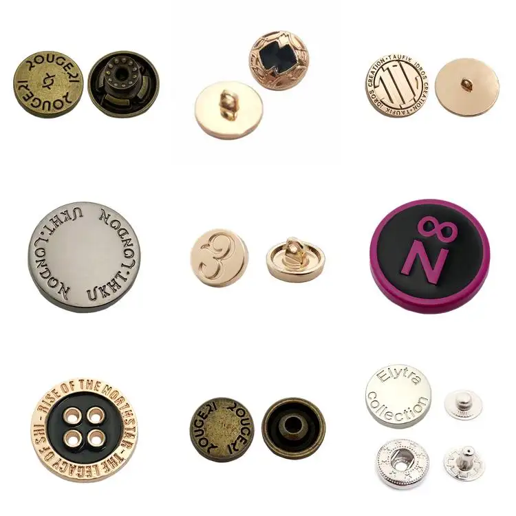 Escovado antigo bronze cor logotipo personalizado levantado botões de metal para calças de brim