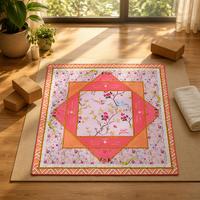 Tapis de Mahjong Américain Professionnel de Luxe pour 4 Joueurs, avec Cadre en Bambou, Motifs Floraux Rose Lavande et Murs d'Oiseaux, et Housse de Table Antidérapante en Caoutchouc