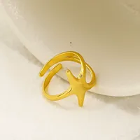Verstellbarer Kreuzstern Offener Ring, Vergoldeter Edelstahl Stilvoller Damen Mode-Fingerring für Tägliches Tragen