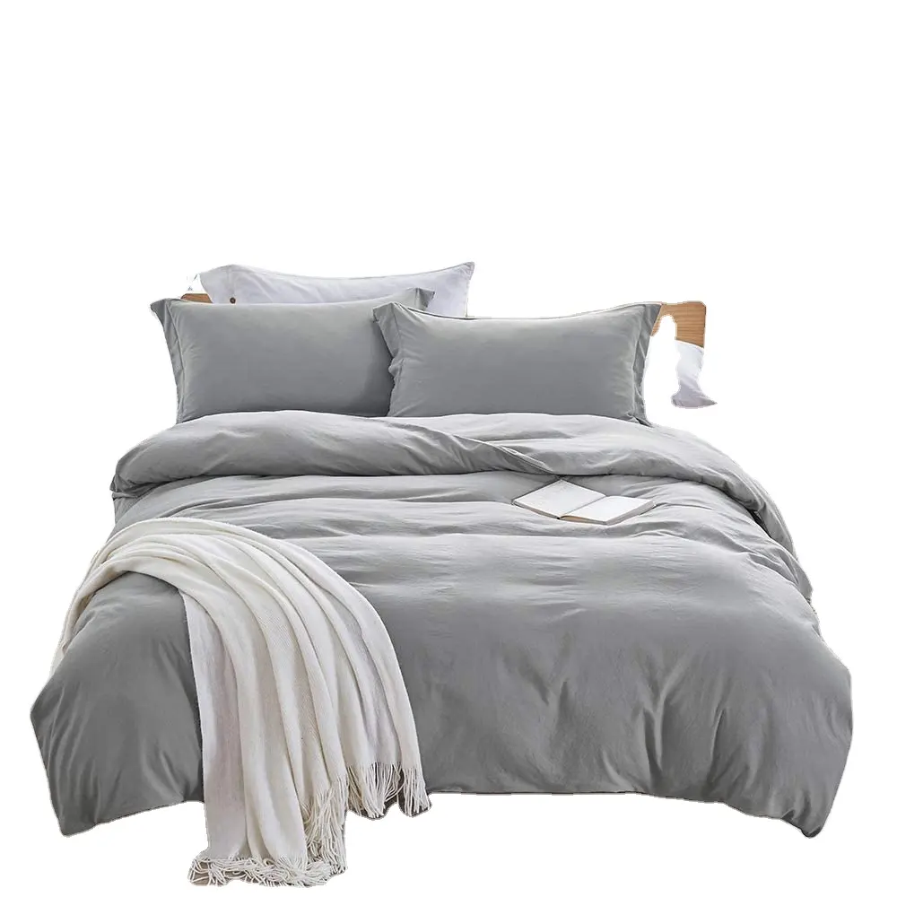 100% polyester microfiber brushed duvet cover bed sheet set ,bed cove, Light Gray ,, queen