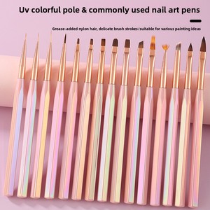 ชุดแปรงเพ้นท์เล็บไนลอน 15 ชิ้น ด้ามยาว สำหรับวาดเส้น ลายดอกไม้ คริสตัล ไล่สี - Product Image 1