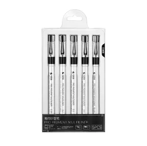 防水5 pcs套装尖端尺寸高品质微米钢笔金属外部主体颜料标记书法毛笔用于艺术