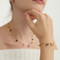 Ensemble collier et bracelet en acier inoxydable 316L plaqué or 18 carats avec pierres naturelles, style bohème, superposé, pour femmes