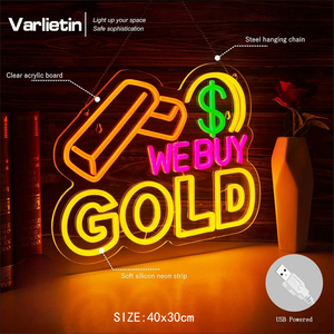 Neonawall WE BUY GOLD Enseigne néon <span class=keywords><strong>LED</strong></span> USB à intensité variable en forme de barre d'or pour Bar, Caverne de l'Homme, Salon, Chambre, Décoration murale, Cadeau de festival - Product Image 2