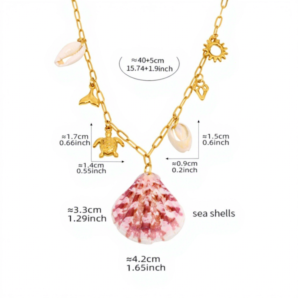 P1290- Shell necklace, 40+5cm red