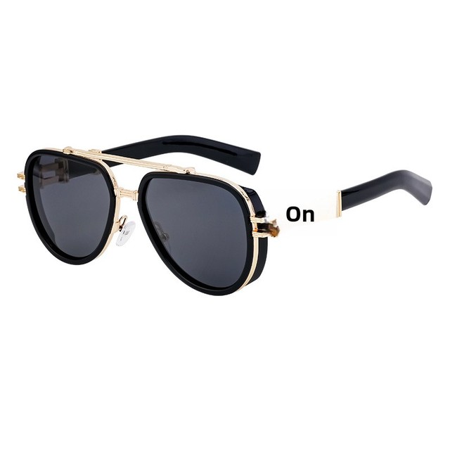 XPZ European American Polarized Sunglasses Men's Retro Metal Double Beam Punk Style UV400 Full Frame Fashionable