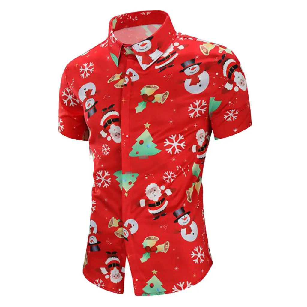 Customized Men's Short Sleeve Shirts Christmas Cartoon Printed Custom Mens Button Up Shirt Shirts