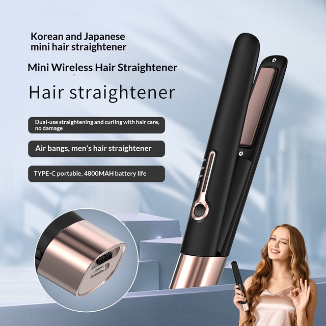 Wireless Ceramic Coating Hair Straightener Unisex Styling Flat Iron Dual-Use Straightening Curling Mini USB Type-C Household