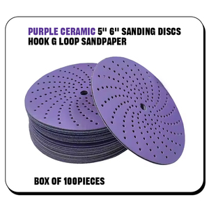 Großhandel 125 & 150 Sands ch eiben papier 5 & 6IN P120-P2000 Lila Keramik Sands ch eiben Klett verschluss Schleif scheibe für die Automobili ndustrie - Product Image 2