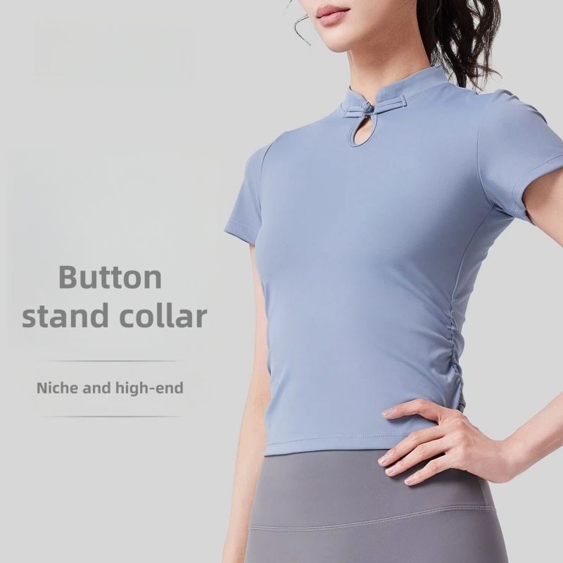 New National Style Yoga Short-sleeved Women's Buckle Chinese Sports Top Summer National Fashion