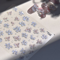 5D Fünfblättrige Blumen Nagelkunst-Aufkleber Gelee-Blüten Nagelsticker Slider Rosa Silber Blumen Nagelaufkleber für Maniküre