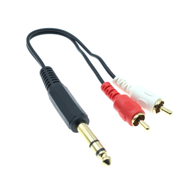 6.35mm TRS Stereo Male to 2 RCA Male Audio Y Splitter Adapter Cable