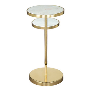 Tavolino tondo HMS 22 \ "in marmo bianco e oro con Console in ferro a due livelli - Product Image 5