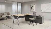 Bureau de direction professionnel avec armoire latérale fixe, poste de travail exécutif avec rangement et gestion des câbles pour le bureau