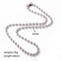 Vente de 6mm et 8mm de collier boule en argent pur collier de chaîne boule à bas prix pour hommes et femmes