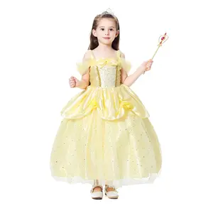 Robe princesse pour filles E50 Bella, épaules dénudées, robe fantaisie pour enfants, robe de fête d'halloween, vente en gros