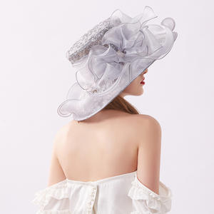 Chapeau à Paillettes en Dentelle pour Dames Élégantes, Fleur en Organza, Kentucky Derby, Mariage, Église, Chapeau de Soleil - Product Image 2