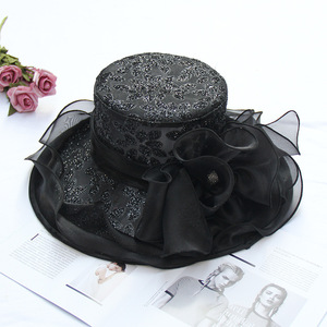 Chapeau à Paillettes en Dentelle pour Dames Élégantes, Fleur en Organza, Kentucky Derby, Mariage, Église, Chapeau de Soleil - Product Image 6