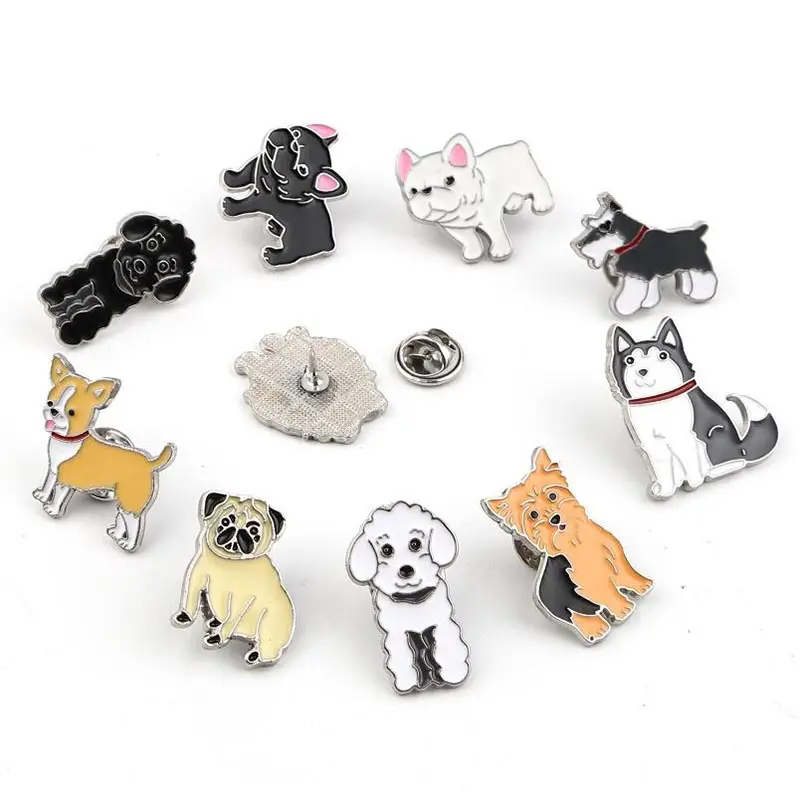 Fabricante personalizado Metal Logo perro insignia duro suave esmalte solapa botón ajustado broche sombrero Pin