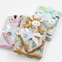 Couverture imprimée double couche pour bébé en peluche courte Sherpa, couverture d'emmaillotage, doudou animal, couverture de sécurité et de confort