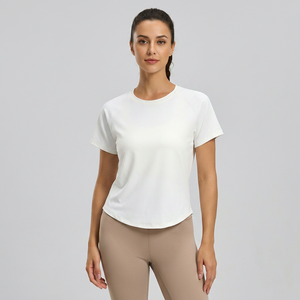 Wholesale Women's Mesh Back <b>Raglan</b> Sleeve Yoga <b>Top</b> Short Sleeve Loose Fit Workout Shirt Breathable Running Gym Athletic Wear - Product Image 4