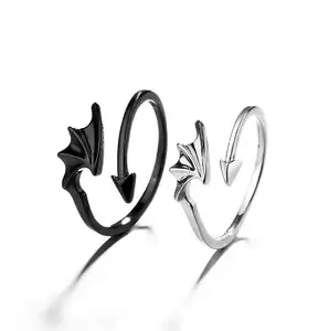 Hot Sale Creative Brass Rings Plain Geometric Angel Devil Wings Opening Rings For Couple Jewelry 2024 Wholesale