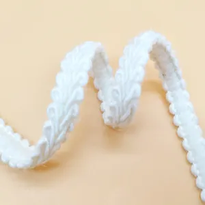 White Polyester Cotton Braided Ribbon Webbing Chain Border Jacquard Woven Ribbon For Garment