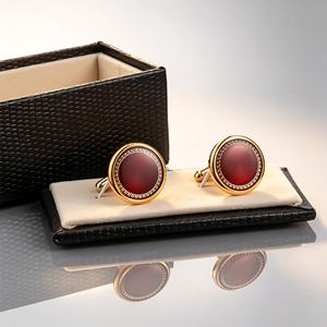 Mancuernillas con Patrón Griego Rojo Oscuro en Oferta, Mancuernillas Redondas Chapadas en Oro para Hombre, Accesorios para <span class=keywords><strong>Camisa</strong></span>, Regalos para Bodas - Product Image 2