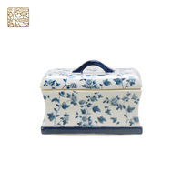 Nouvelle boîte-cadeau décorative en céramique bleue de style Art déco chinois de luxe, petite forme ronde/carrée, 10x10x7cm, édition anniversaire