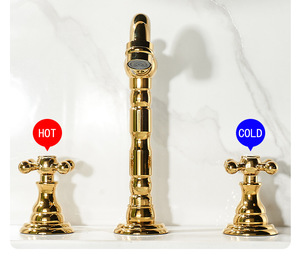 Robinet de lavabo vintage français rétro à 3 trous en laiton poli avec cartouche céramique, à double poignée, pour salle de bain, chambre et lavabo. - Product Image 2