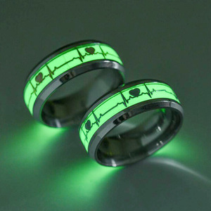 Luminous Stainless Steel Durable <b>Couple</b> <b>Ring</b> Heart Beat Design Finger <b>Ring</b> for Unisex Luminous Glow in the Drark <b>Ring</b> - Product Image 2