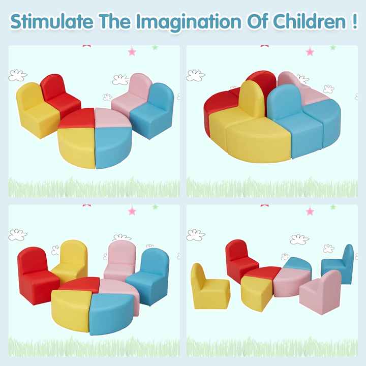 Modern Kids Soft Foam Modular Flexible Seating Play Set Colorful Stools ...