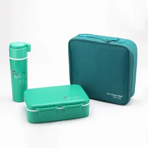 2022 kids plastic bento lunch box with water bottle and lunch bag sets, bpa free eco-friendly lunch box kids