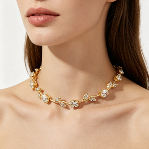 <span class=keywords><strong>Collana</strong></span> Girocollo con Foglie di <span class=keywords><strong>Tulipano</strong></span> e Zirconi Cubici per Donne, Gioiello Floreale da Sposa, Consegna Rapida - Product Image 3