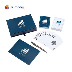 Aangepaste Print Uw Logo Ontwerp Papier 100% Plastic Duurzaam Waterdicht <span class=keywords><strong>2</strong></span> Deck Poker Speelkaarten Spel Met Aangepaste Doos Pen Notebook - Product Image 1