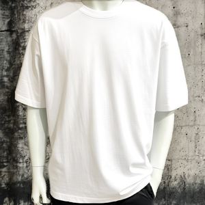 เสื้อยืดแขนสั้นผู้ชาย สีขาว ผ้าฝ้ายเจอร์ซีย์เรียบ ทรงปกติ คอกลม สไตล์ลำลอง - Product Image 2