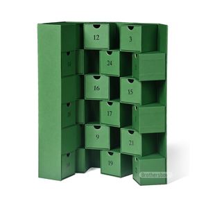 Caja de Calendario de Adviento de Cartón Verde con Cajones Numerados para Almacenamiento de Regalos Navideños, Diseño Reutilizable y Autoensamblable - Product Image 3
