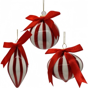 Quả cầu thủy tinh trang trí cây thông Noel màu đỏ trắng cổ điển phổ biến với nơ đỏ dành cho lễ hội - Product Image 1