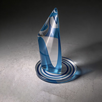 Trophée en cristal Neelpure 187897 en forme de goutte d'eau, bleu, base rayée ronde, impression UV personnalisée, souvenir d'entreprise