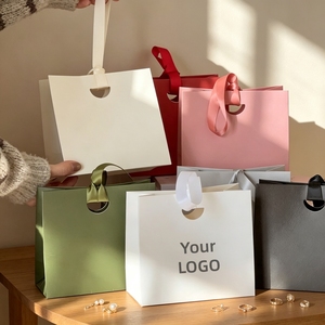 Luxury Mini <b>Gift</b> <b>Bags</b> with Ribbon Handle Art Paper Hot Stamping Custom Logo for Jewelry Watch Eyewear Packaging - Product Image 5