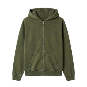 Sudadera con capucha de alta calidad para hombre, estilo urbano, 100% algodón, hombros caídos, lisa, personalizada, estilo vintage, lavado ácido, con cremallera completa. - Product Image 1