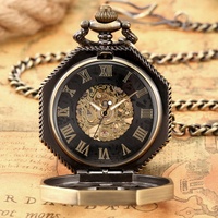 Montre de poche mécanique manuelle en alliage de zinc, à cadran noir ajouré octogonal, style antique bronze, créative et très vendue